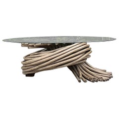 Table basse vintage en rotin torsadé du Coastal Century