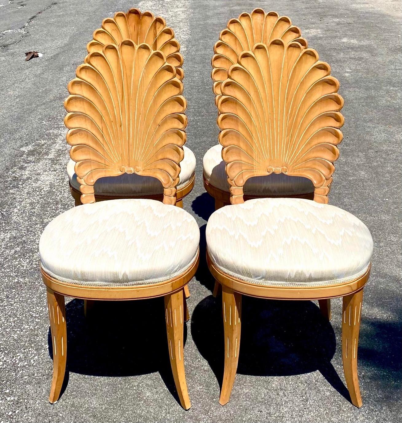 Regency Vintage Coastal Cerused Grotto Dining Chairs. Set Of 4