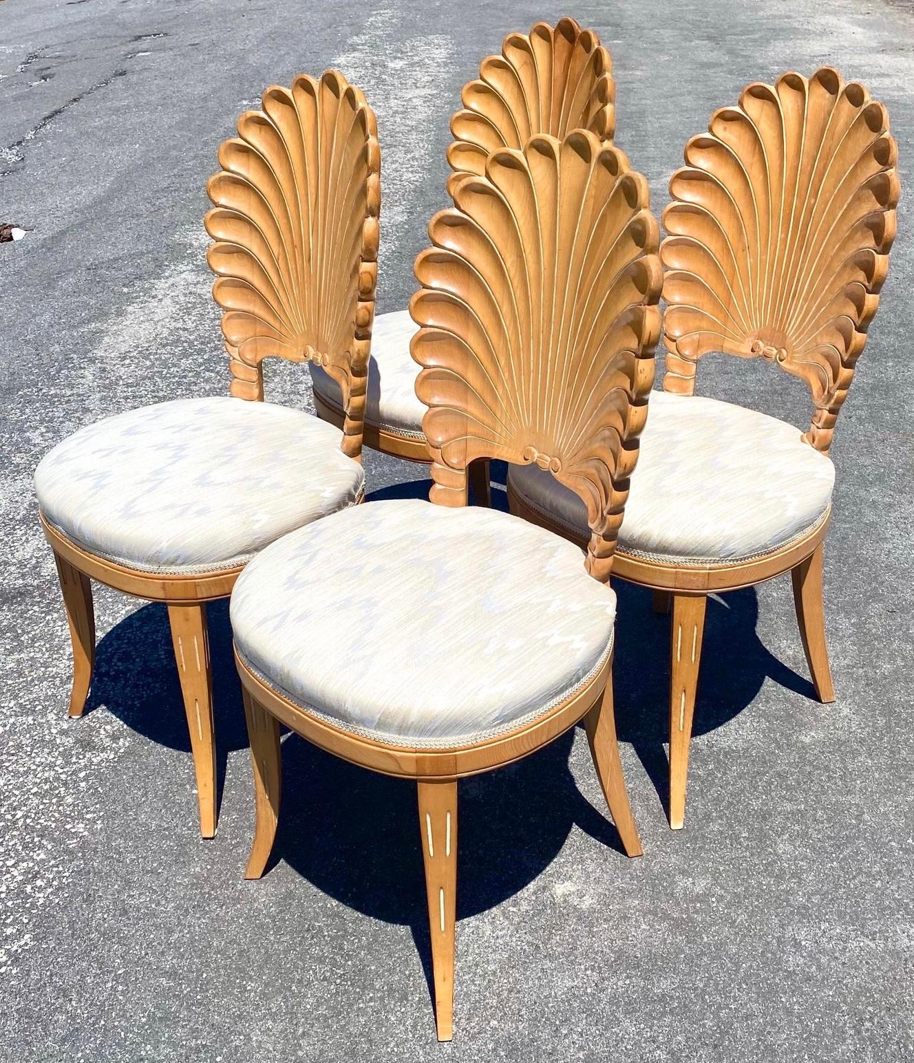 Wood Vintage Coastal Cerused Grotto Dining Chairs. Set Of 4