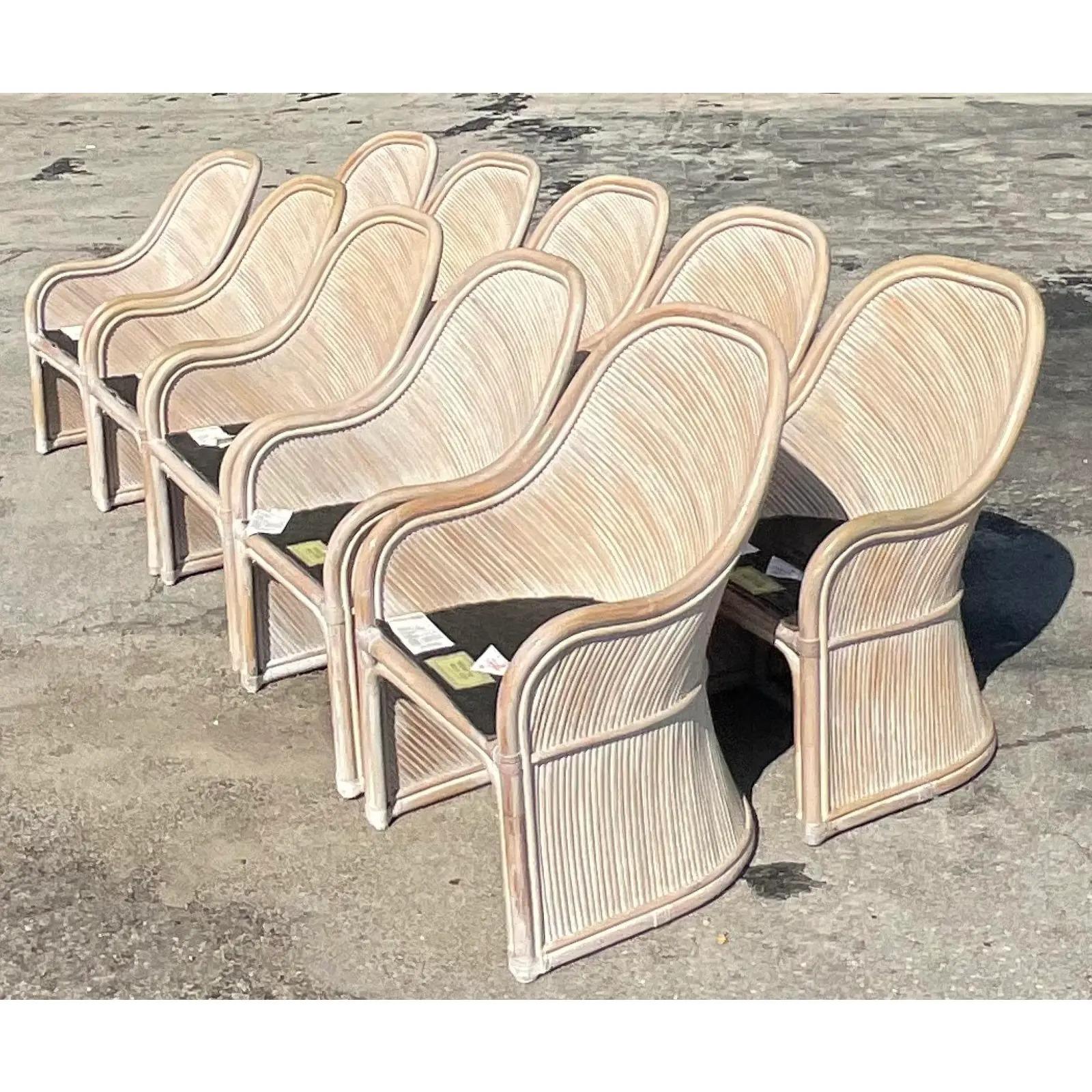 Philippine Vintage Coastal Cerused Henry Link Dining Chairs, Set of 10