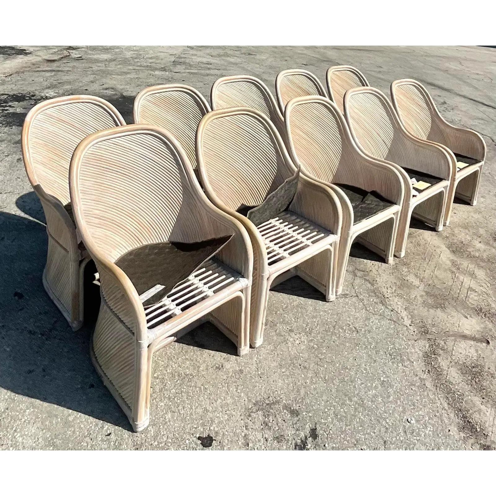 Vintage Coastal Cerused Henry Link Dining Chairs, Set of 10 In Good Condition In west palm beach, FL