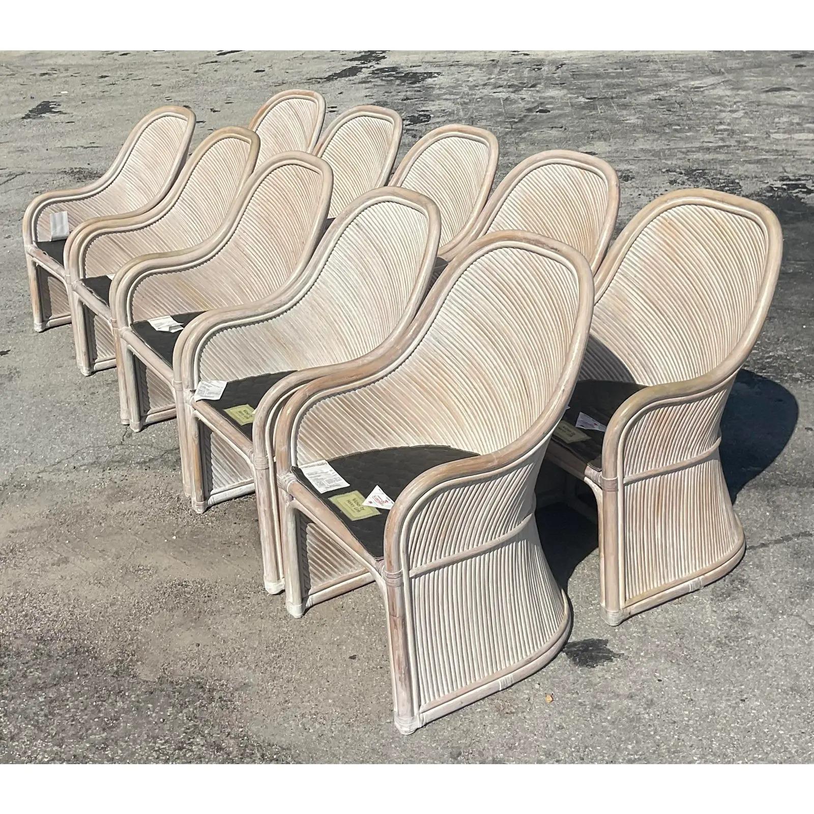 20th Century Vintage Coastal Cerused Henry Link Dining Chairs, Set of 10