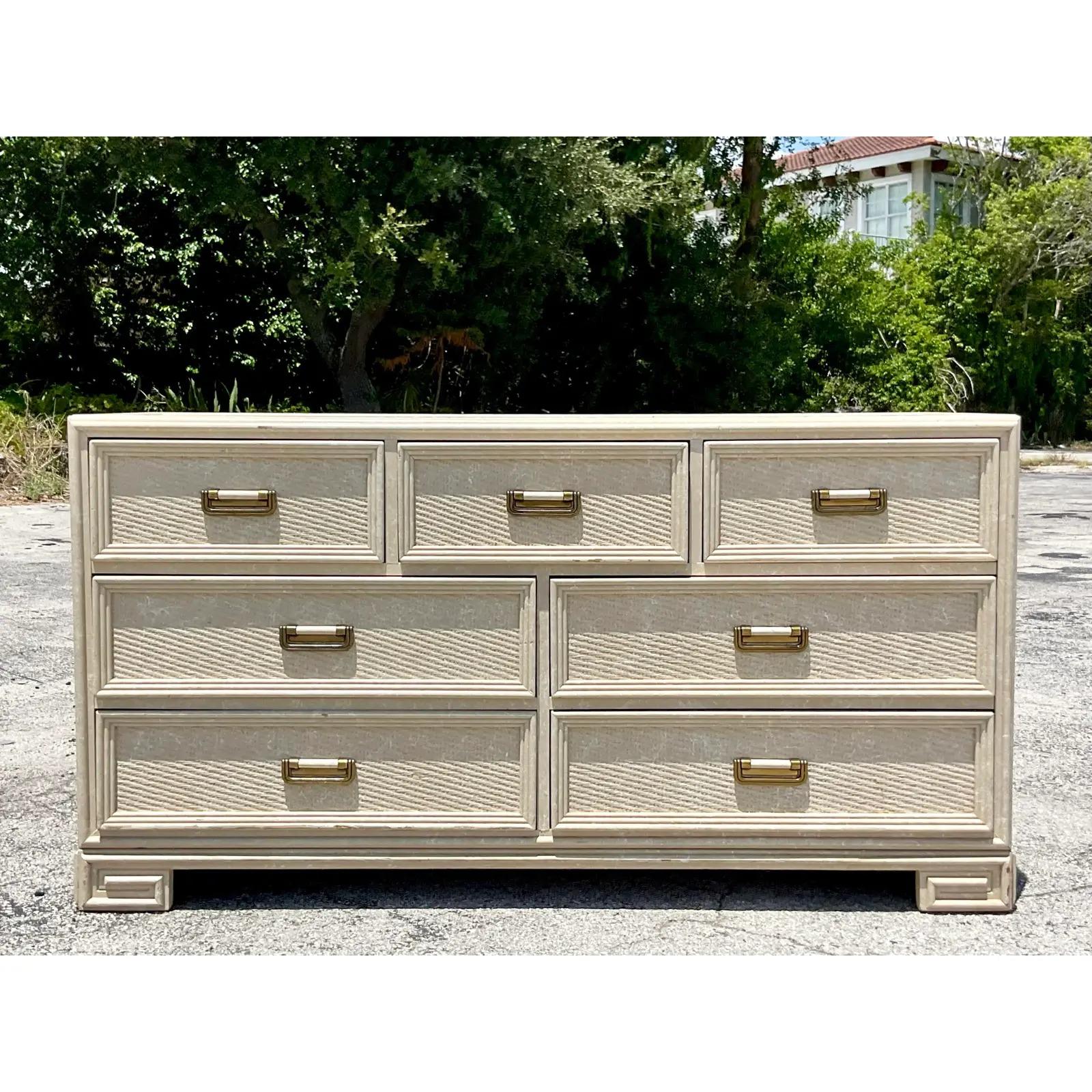 Vintage Coastal Cerused Lexington Greek Key Dresser 1