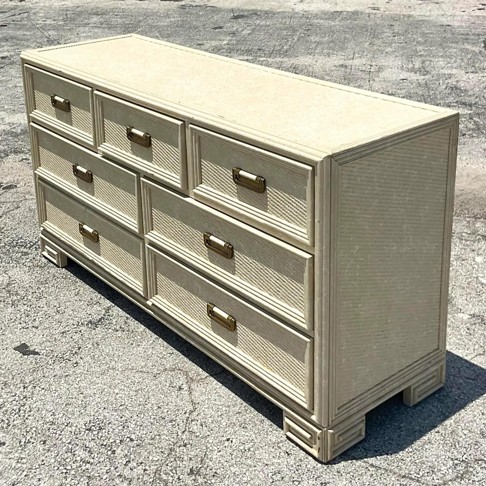 Vintage Coastal Cerused Lexington Greek Key Dresser 2