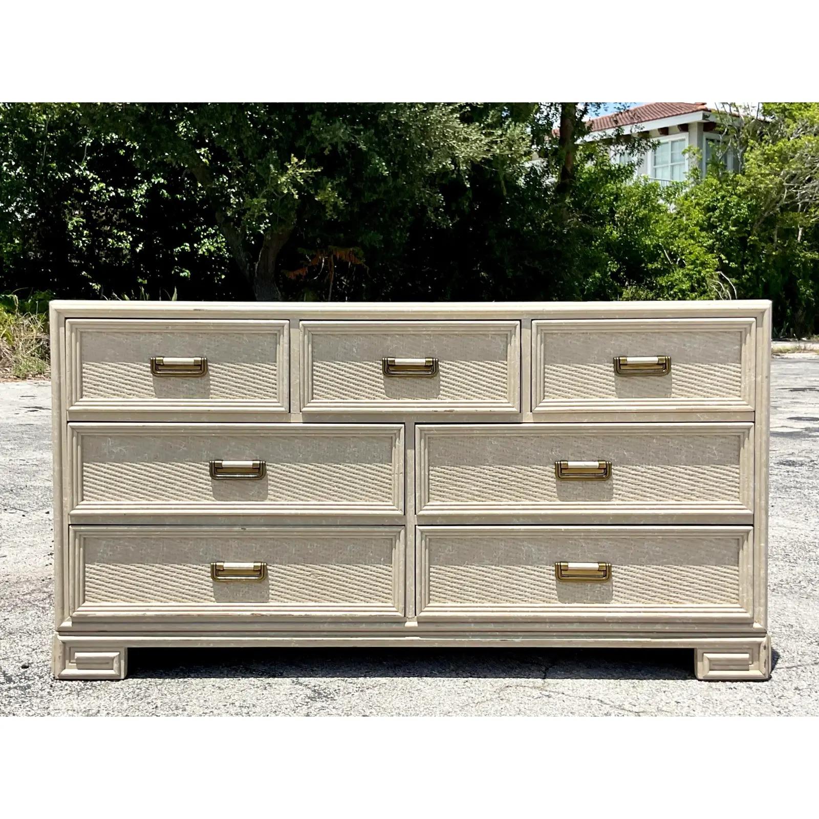 Vintage Coastal Cerused Lexington Greek Key Dresser 3