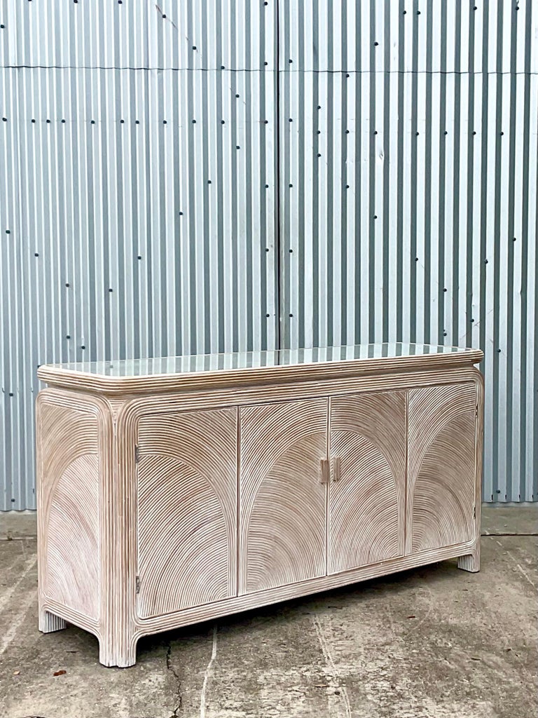 Vintage Coastal Cerused Pencil Reed Credenza at 1stDibs