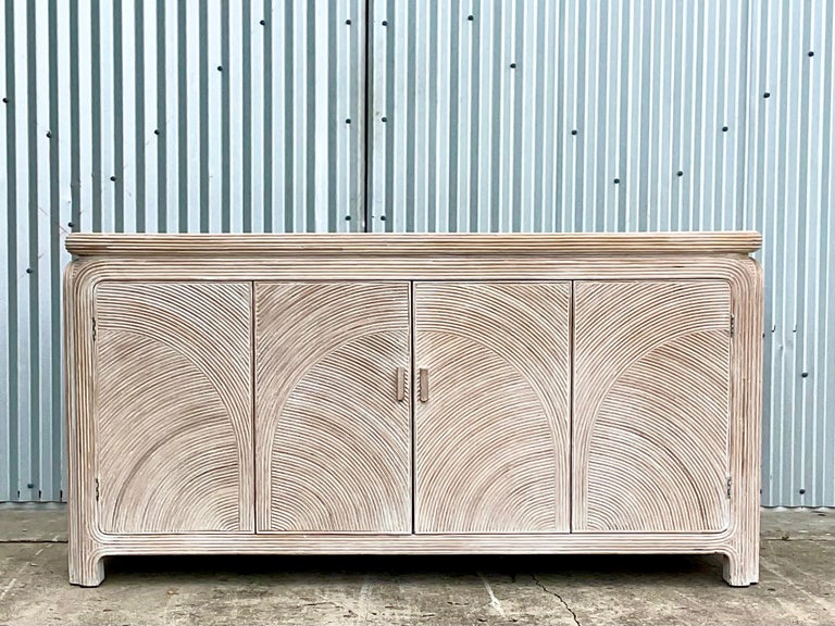 Vintage Coastal Cerused Pencil Reed Credenza at 1stDibs