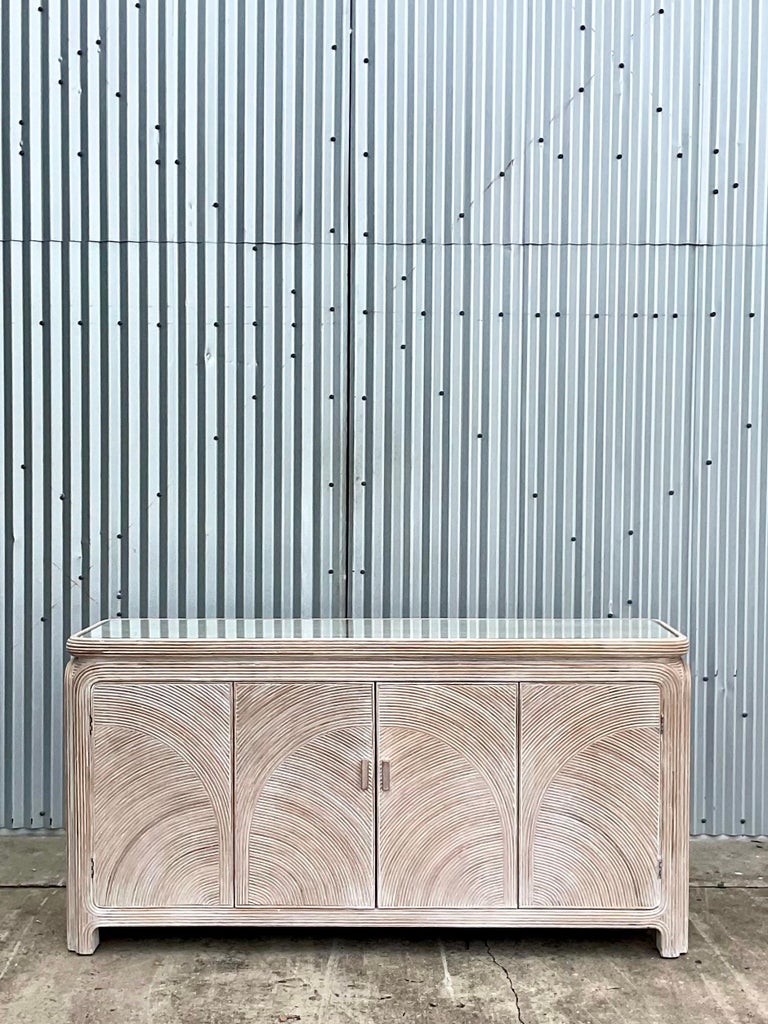 Vintage Coastal Cerused Pencil Reed Credenza at 1stDibs