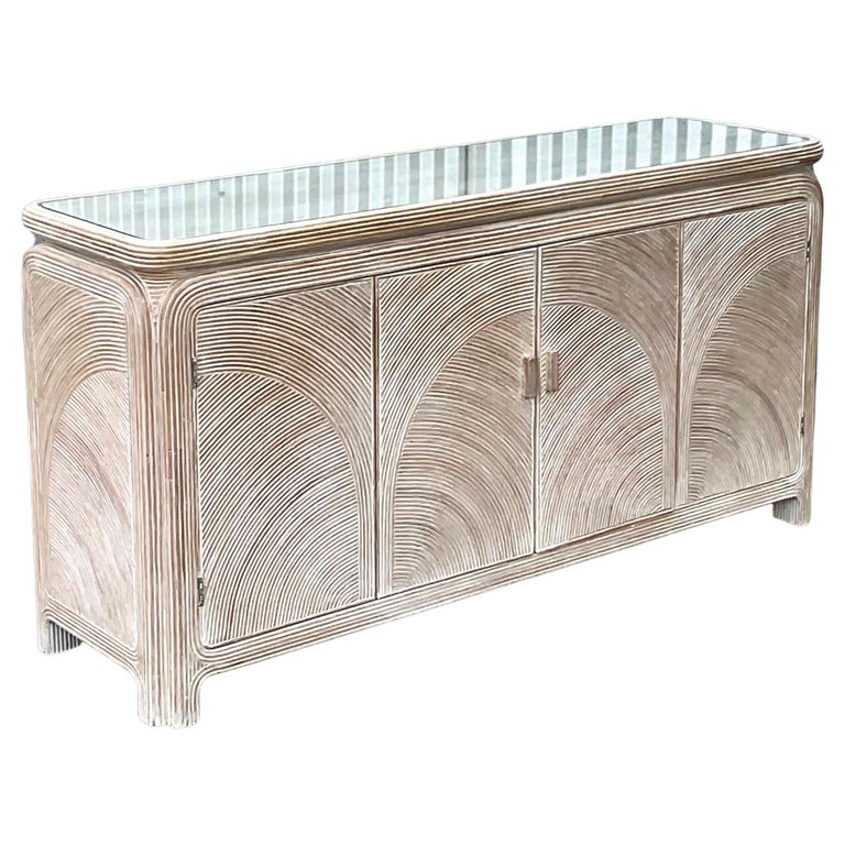 Vintage Coastal Cerused Pencil Reed Credenza at 1stDibs