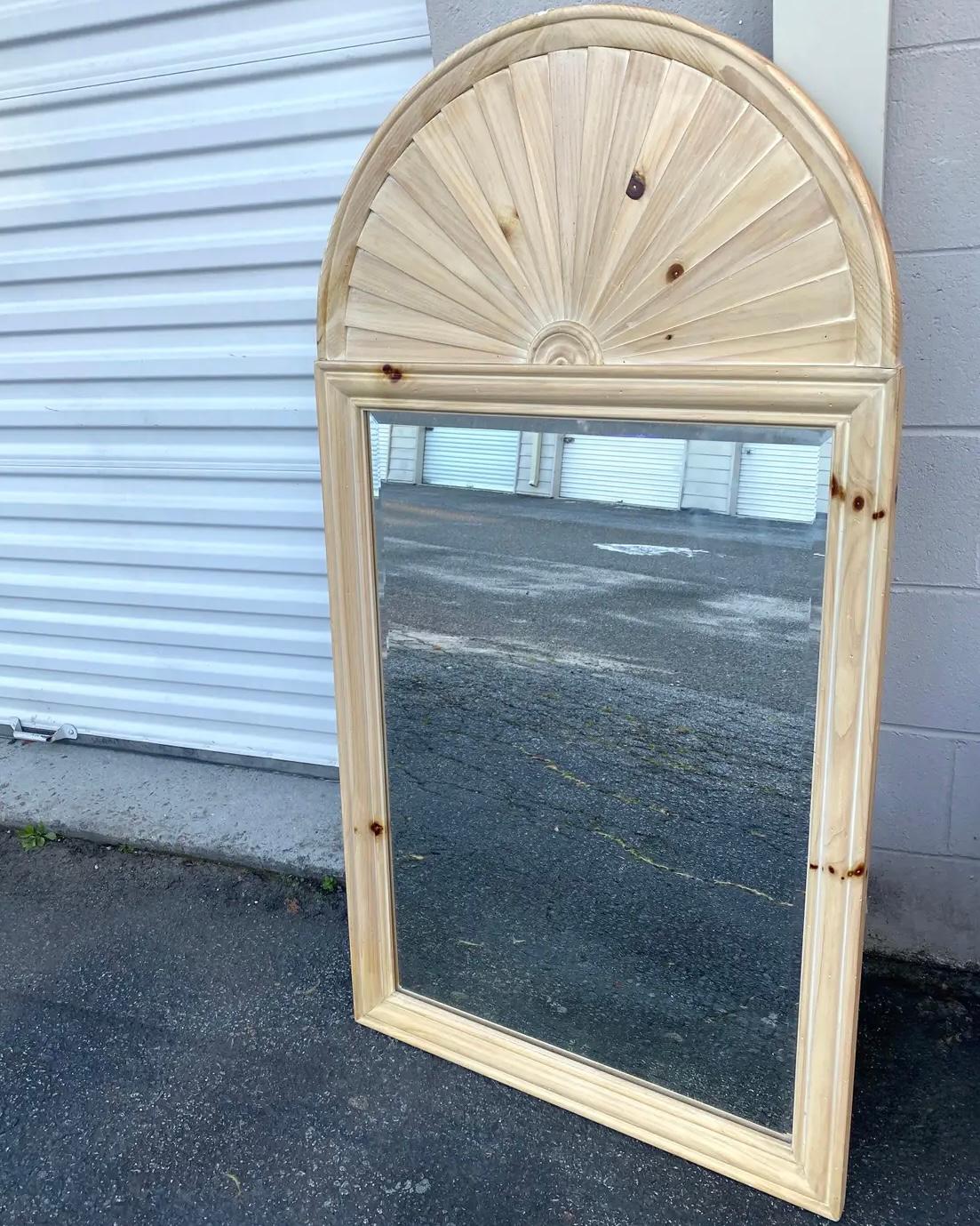 Bohemian Vintage Coastal Cerused Pine Arched Mirror For Sale