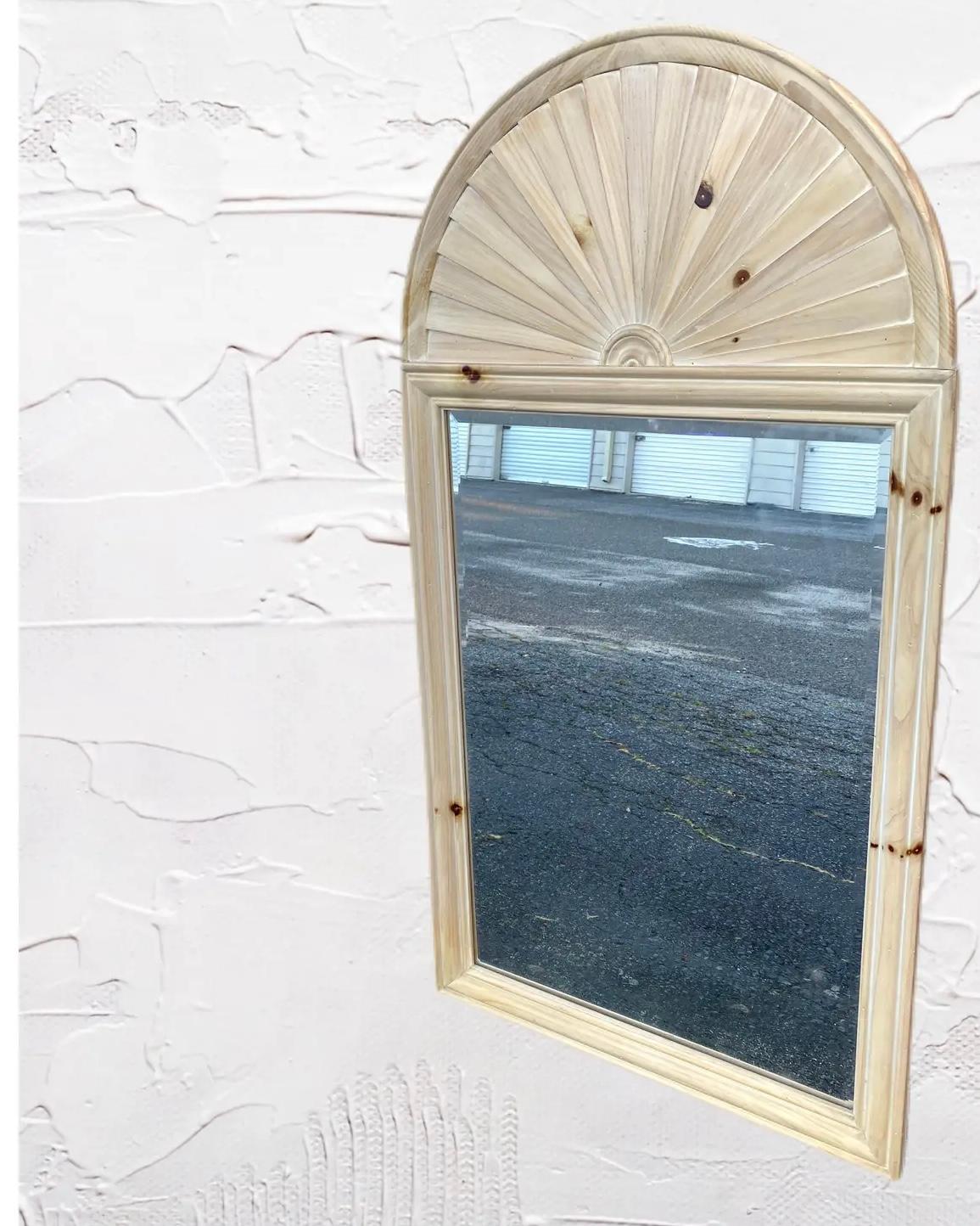 American Vintage Coastal Cerused Pine Arched Mirror For Sale