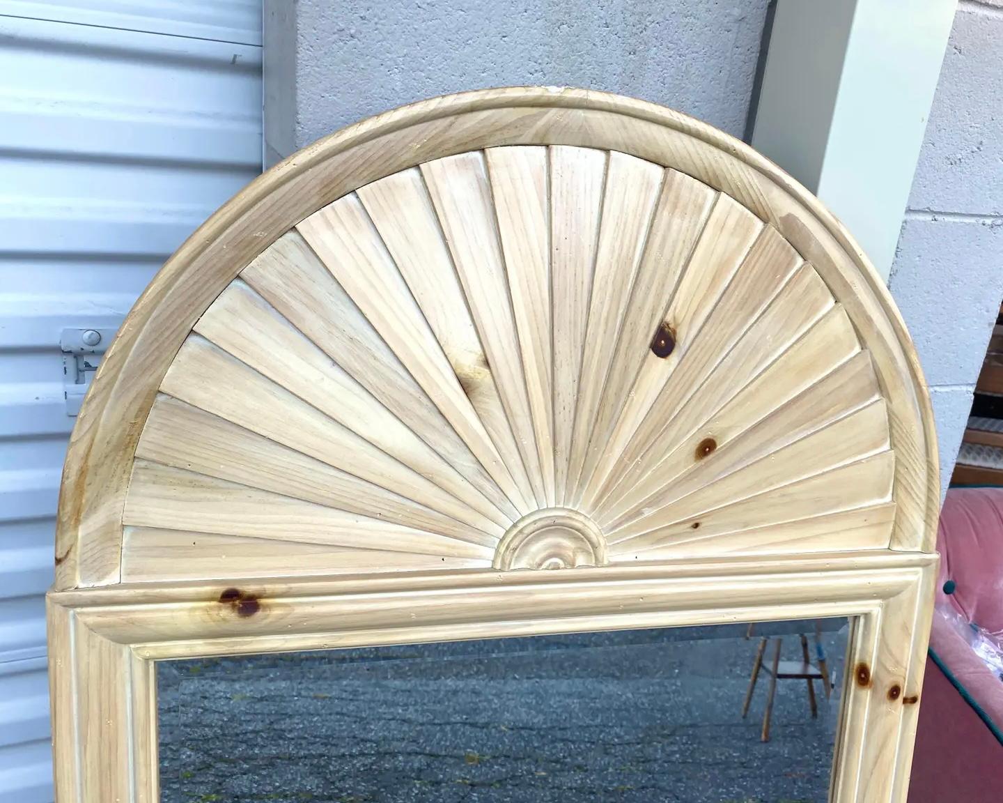 Vintage Coastal Cerused Pine Arched Mirror For Sale 1