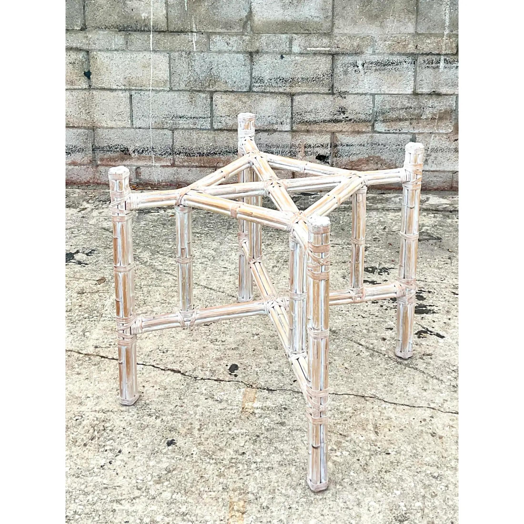 Bohemian Vintage Coastal Cerused Rattan Table Pedestal After McGuire For Sale