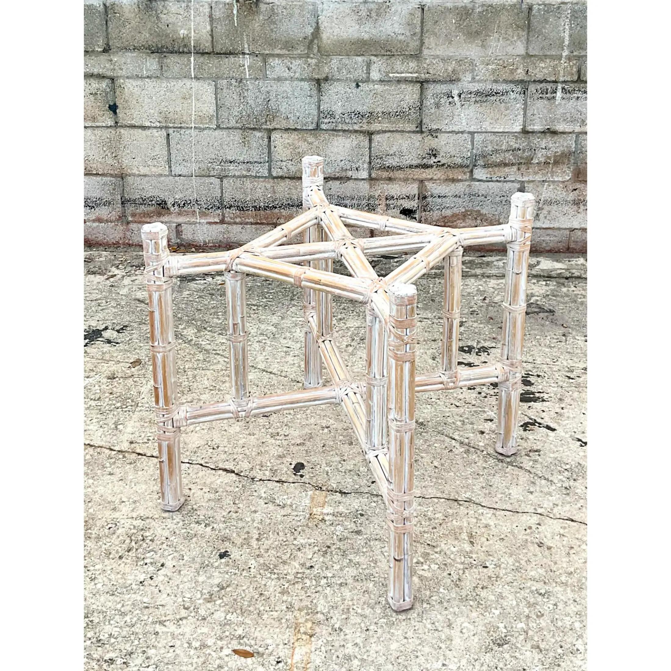Philippine Vintage Coastal Cerused Rattan Table Pedestal After McGuire For Sale