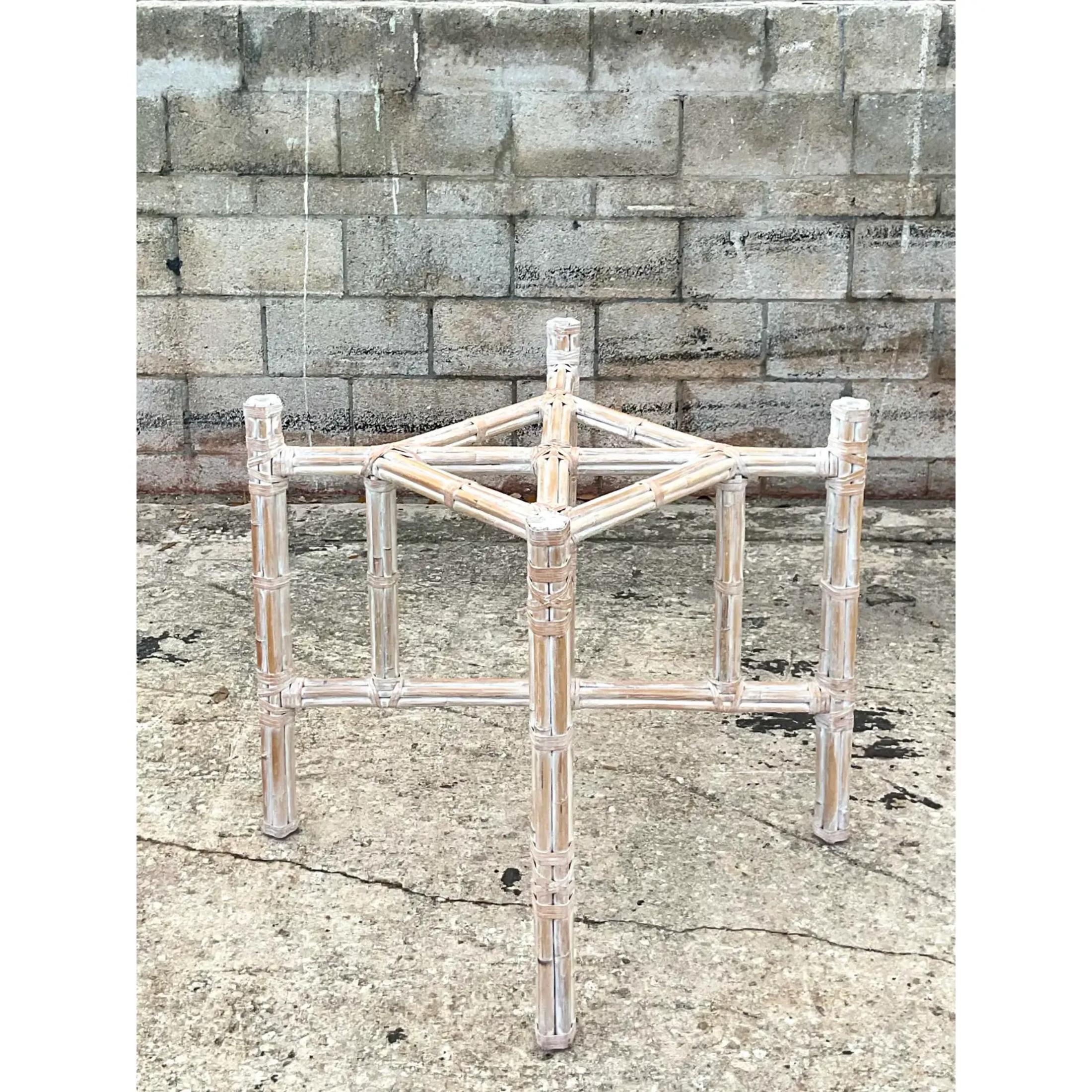 20th Century Vintage Coastal Cerused Rattan Table Pedestal After McGuire For Sale