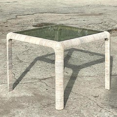 Vintage Coastal Cerused Wrapped Rattan Game Table