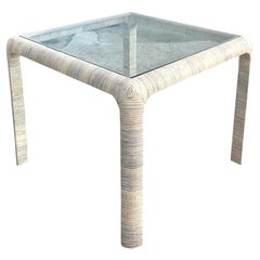 Vintage Coastal Cerused Wrapped Rattan Game Table