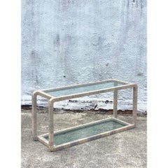 Vintage Coastal Cerused Wrapped Rattan Waterfall Console