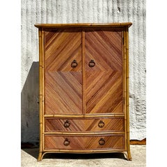 Vintage Coastal Chevron Pencil Reed Armoire