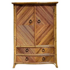 Vintage Coastal Chevron Pencil Reed Armoire