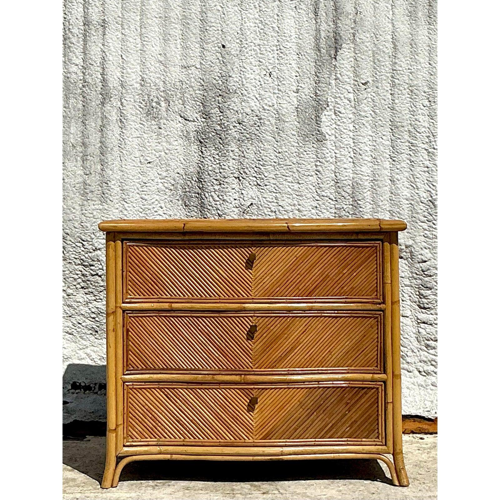 Vintage Coastal Chevron Pencil Reed Chest of Drawers 1