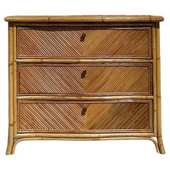 Vintage Coastal Chevron Pencil Reed Chest of Drawers