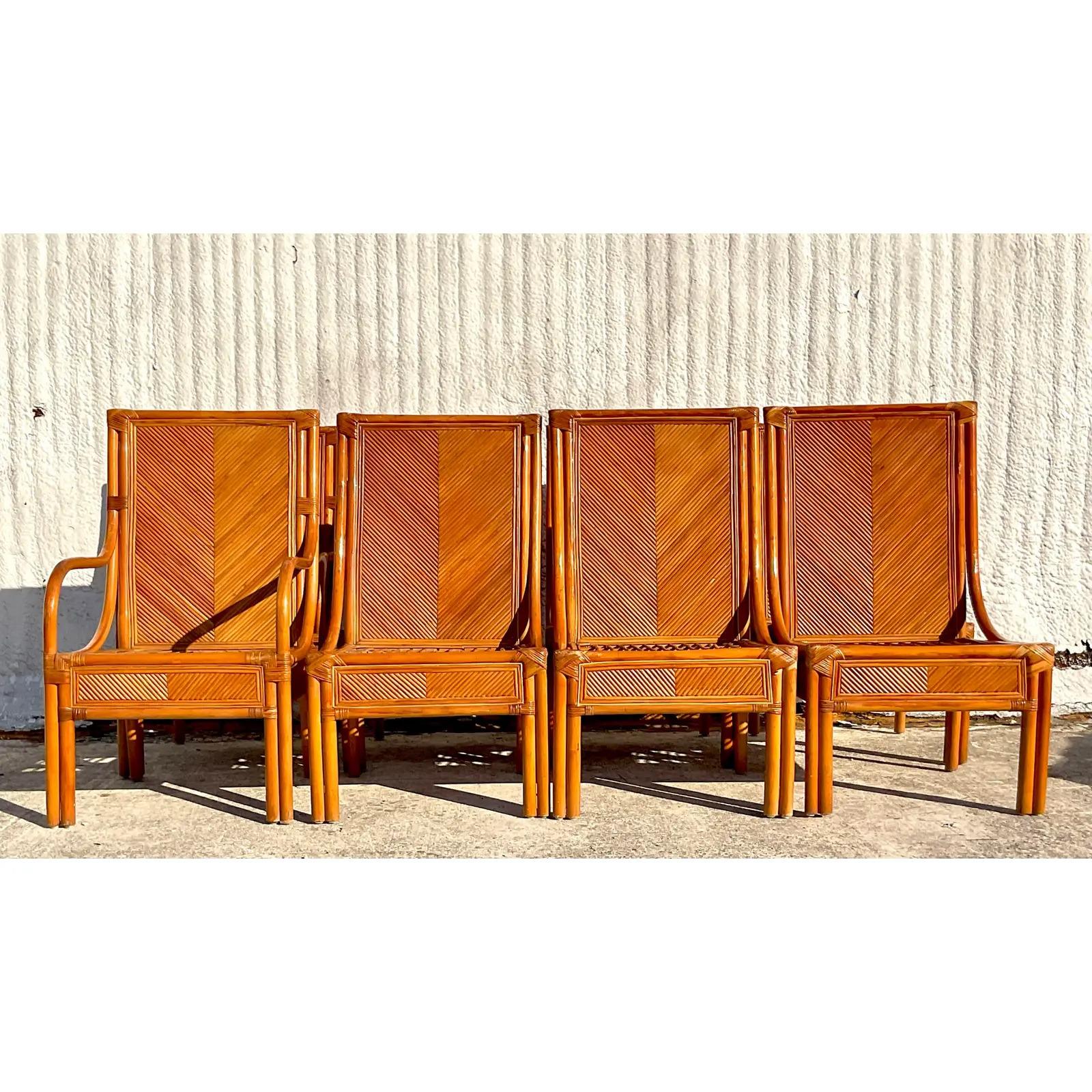 Vintage Coastal Chevron Bleistift Schilf Esszimmerstühle - 8er-Set im Zustand „Gut“ im Angebot in west palm beach, FL