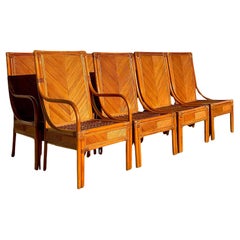Vintage Coastal Chevron Pencil Reed Dining Chairs - Set of 8