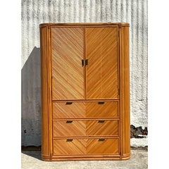 Vintage Coastal Chevron Reed Armoire