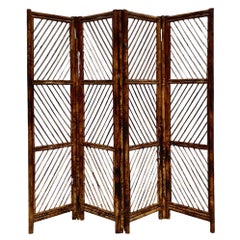 Vintage Coastal Chevron Tortoise Shell Pattern Folding Screen