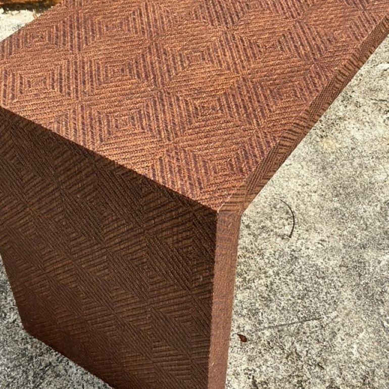 Vintage Coastal Chevron Woven Rattan Console Table For Sale 1