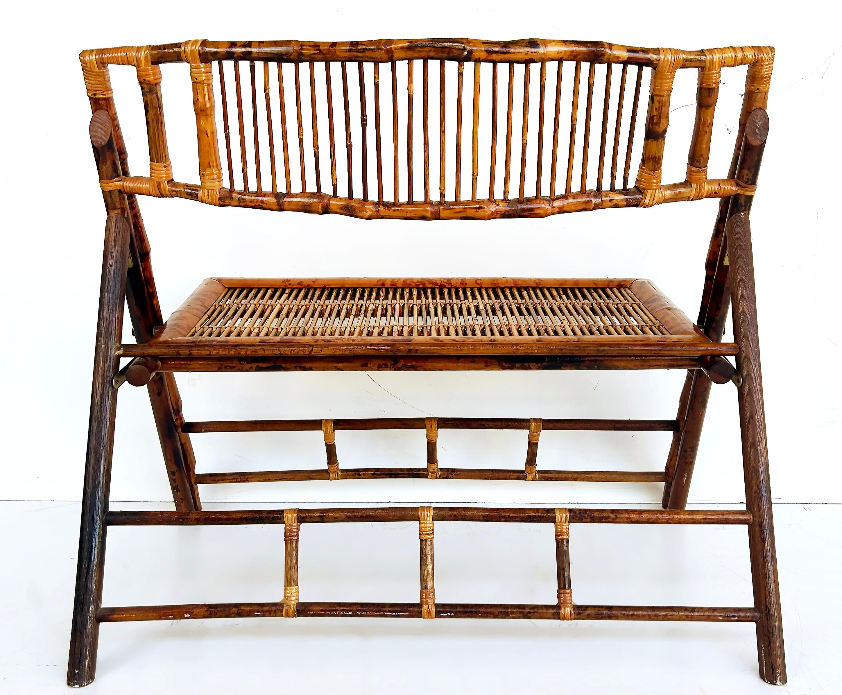 Vintage Coastal Chic Rattan, Reed Folding Bench, Rich Patina, Well-constructed 2