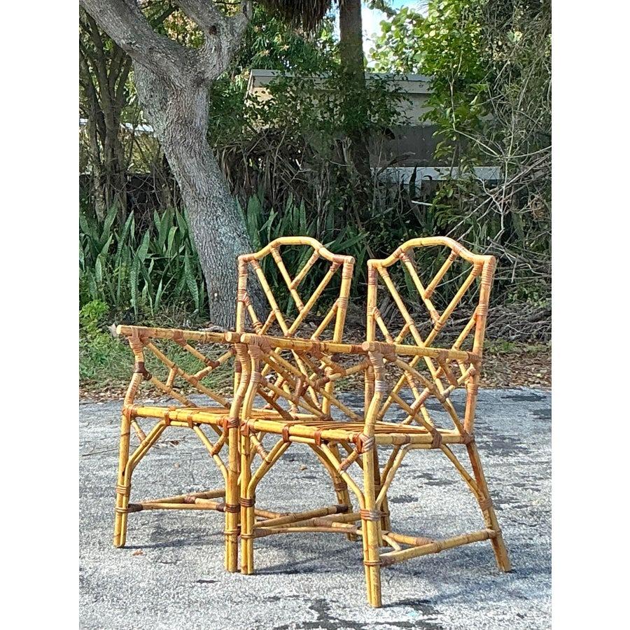 Philippine Vintage Coastal Chinese Chippendale Bamboo Dining Chairs - a Pair For Sale