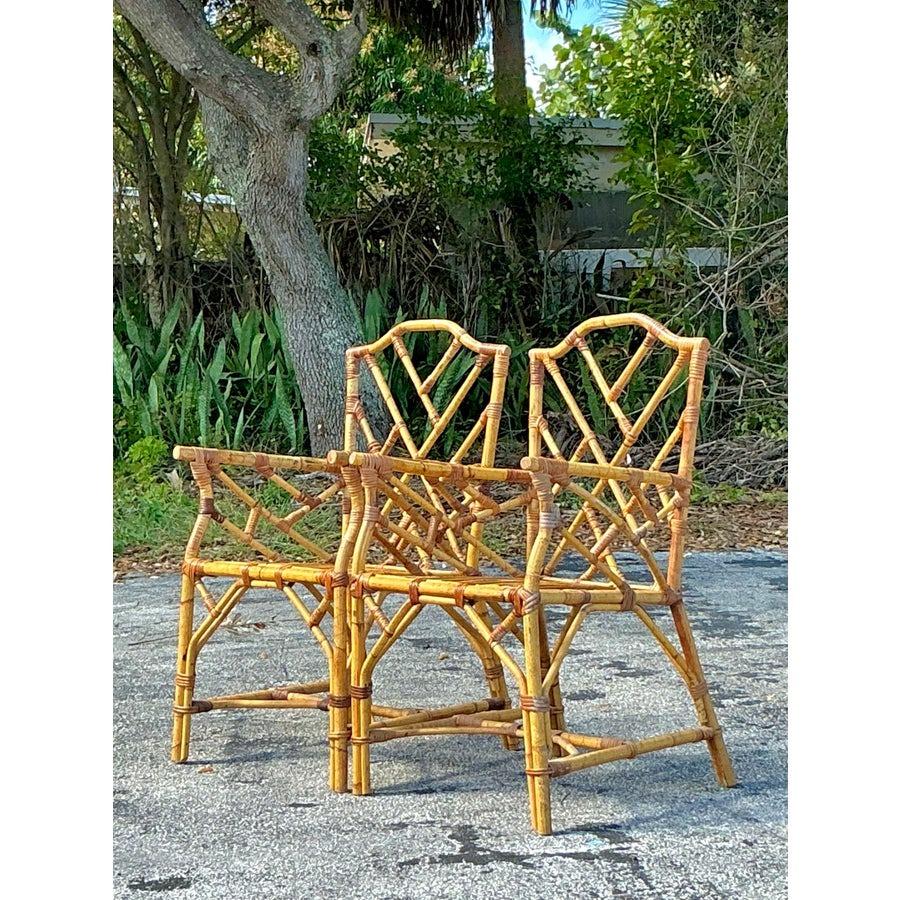 Vintage Coastal Chinese Chippendale Bamboo Dining Chairs - a Pair For Sale 3