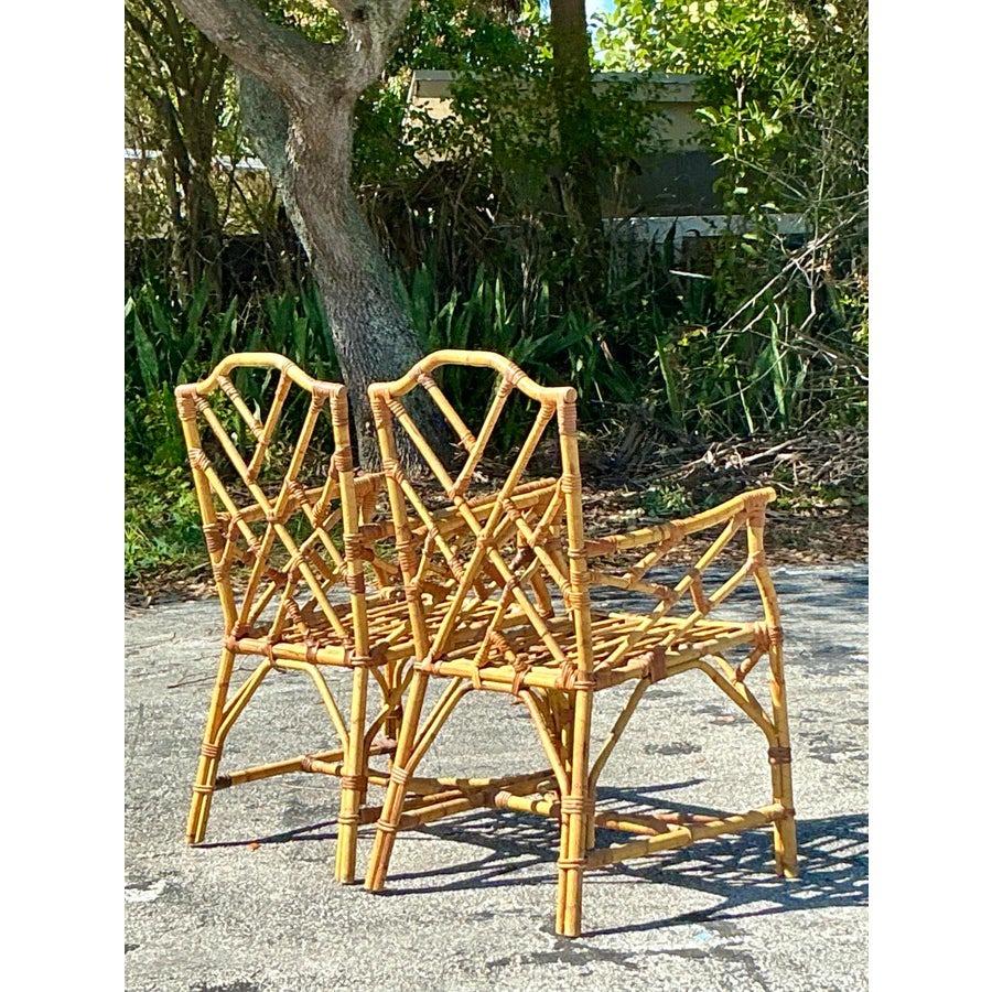 Vintage Coastal Chinese Chippendale Bamboo Dining Chairs - a Pair For Sale 4