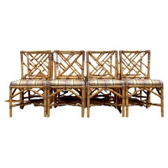 Retro Coastal Chinese Chippendale Bamboo Dining Chairs - Set of 8