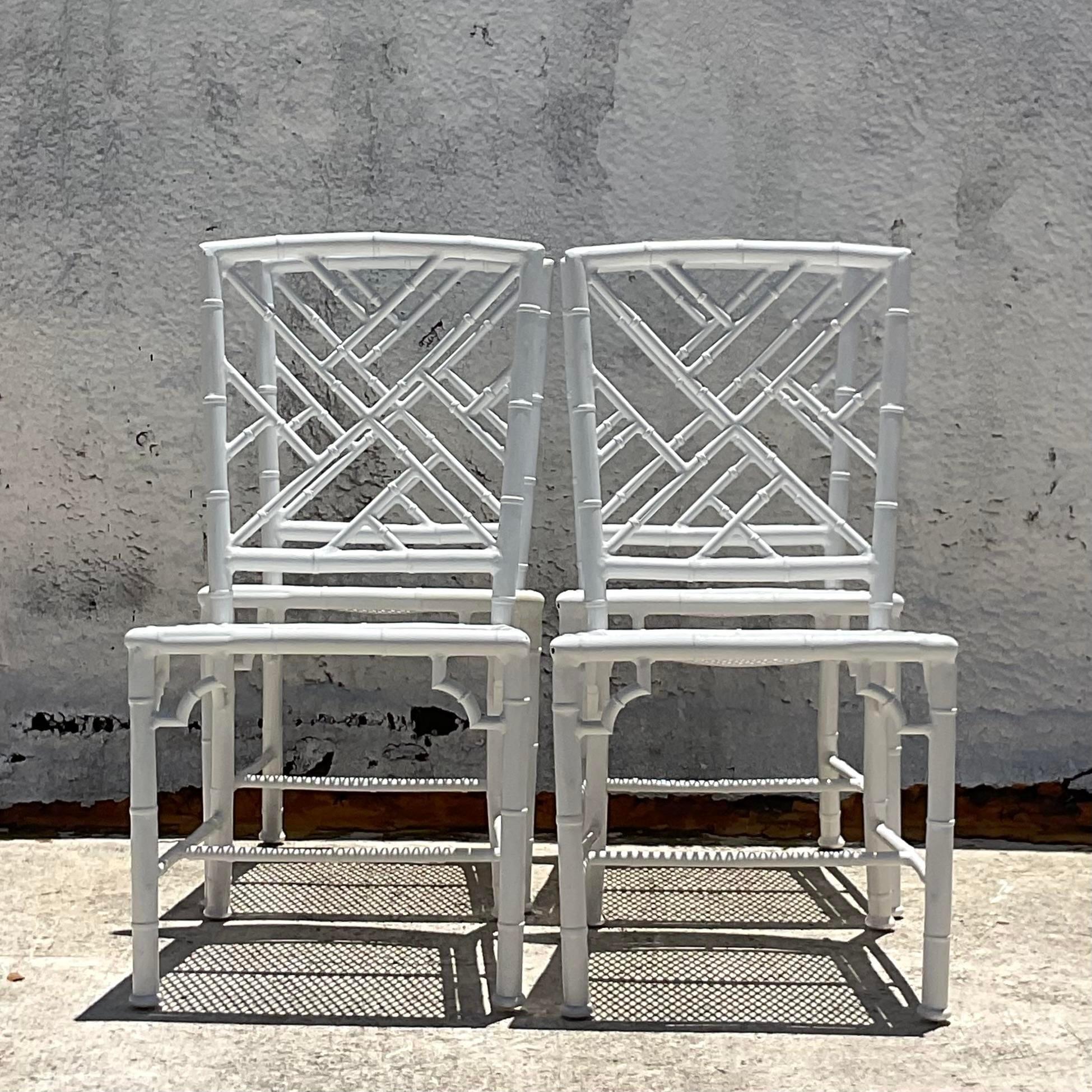 20th Century Vintage Coastal Chinese Chippendale Cast Aluminum Dining Chairs - Set of 4