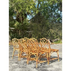 Vintage Coastal Chinese Chippendale Dining Chairs - Set of 6