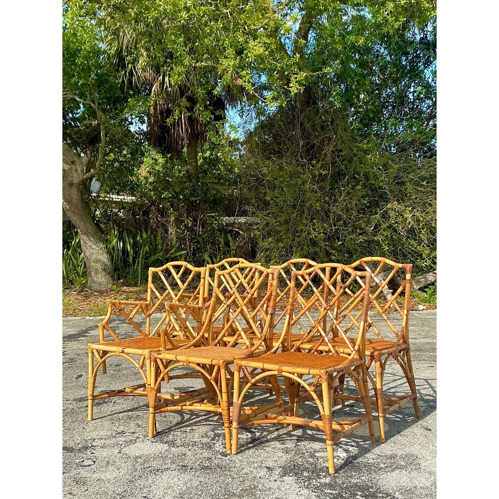 Philippine Vintage Coastal Chinese Chippendale Dining Chairs - Set of 6 For Sale