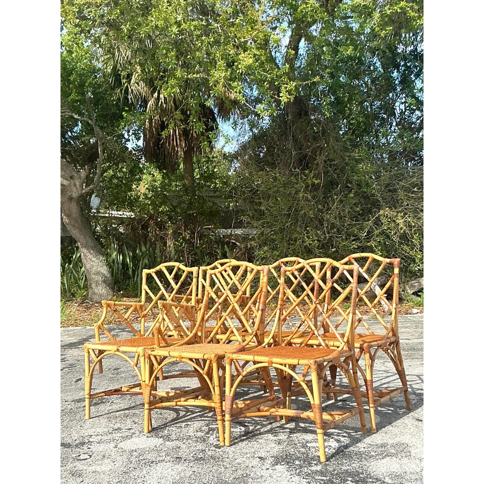 20th Century Vintage Coastal Chinese Chippendale Dining Chairs - Set of 6 For Sale