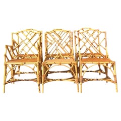 Vintage Coastal Chinese Chippendale Dining Chairs - Set of 6