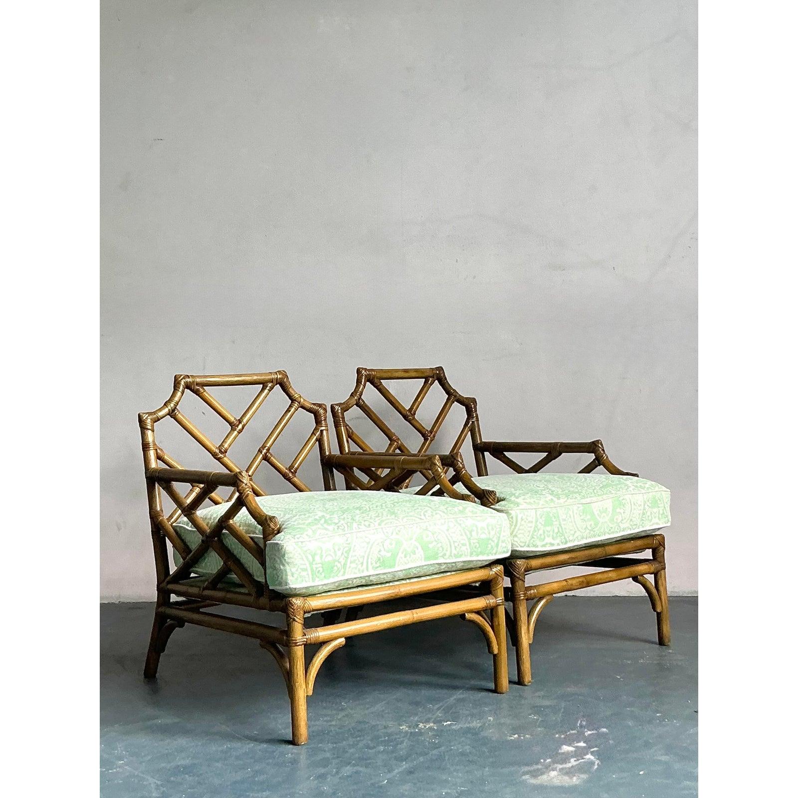 Sedie in rattan Chippendale cinese d'epoca in quadriglia 