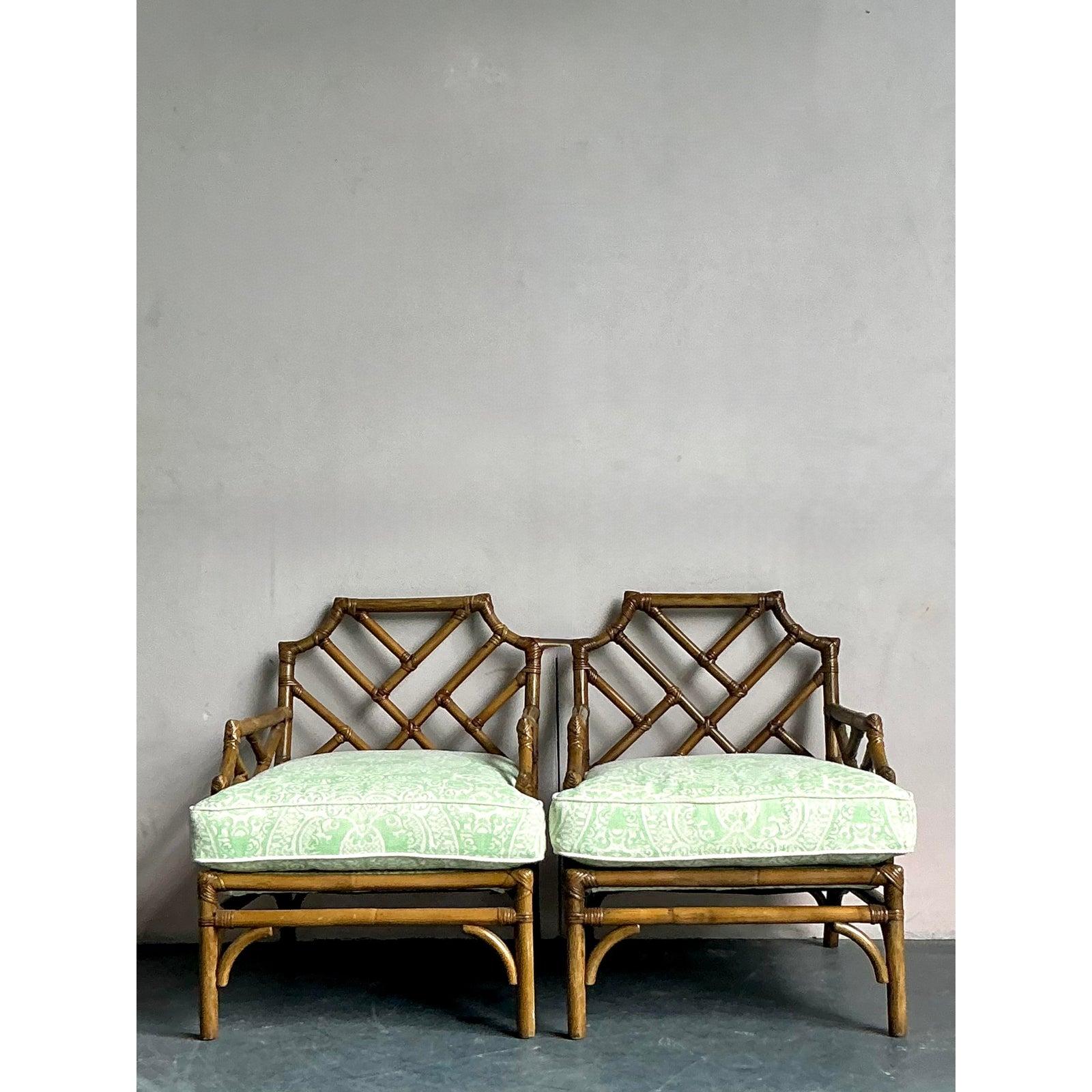 Sedie in rattan Chippendale cinese d'epoca in quadriglia 