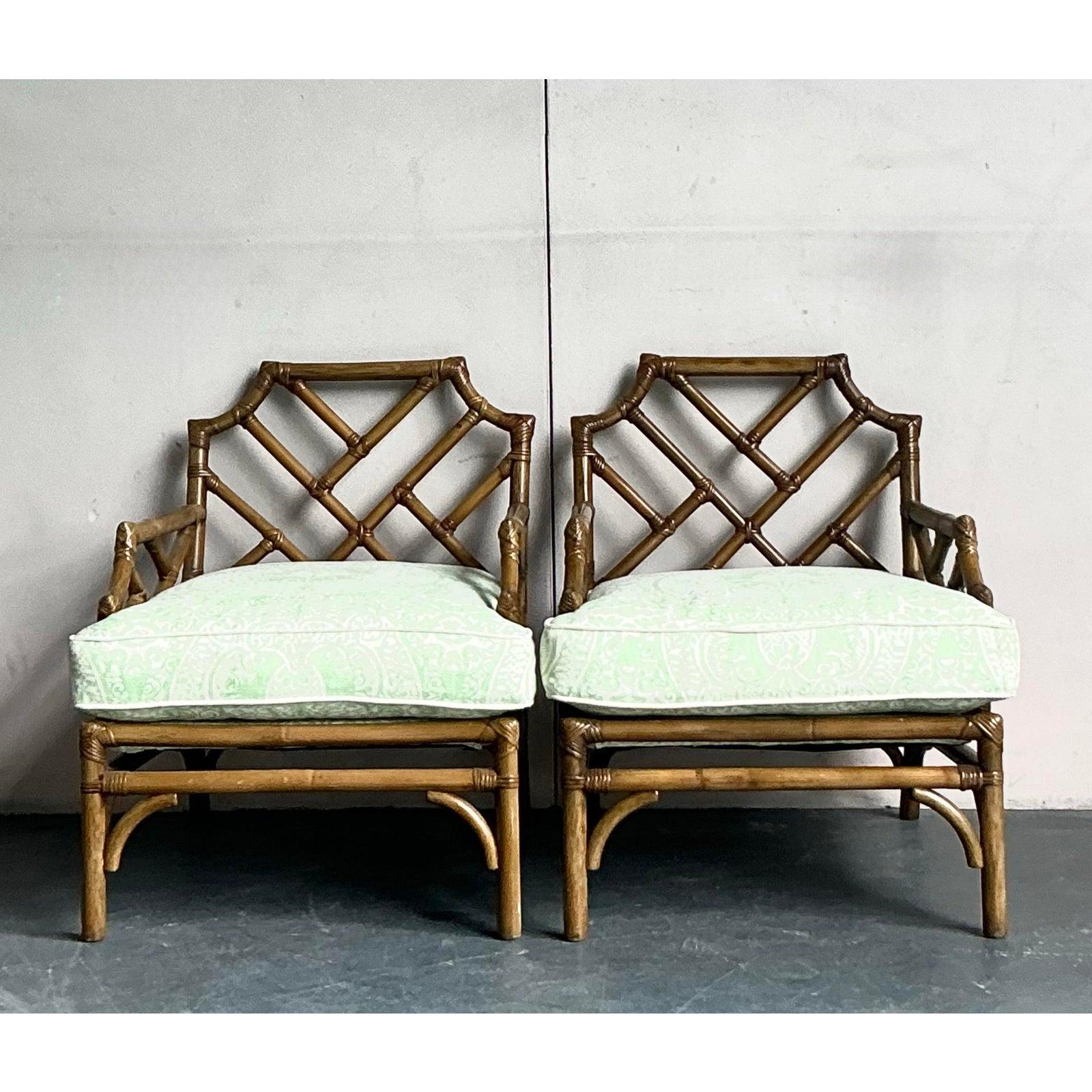 XX secolo Sedie in rattan Chippendale cinese d'epoca in quadriglia 