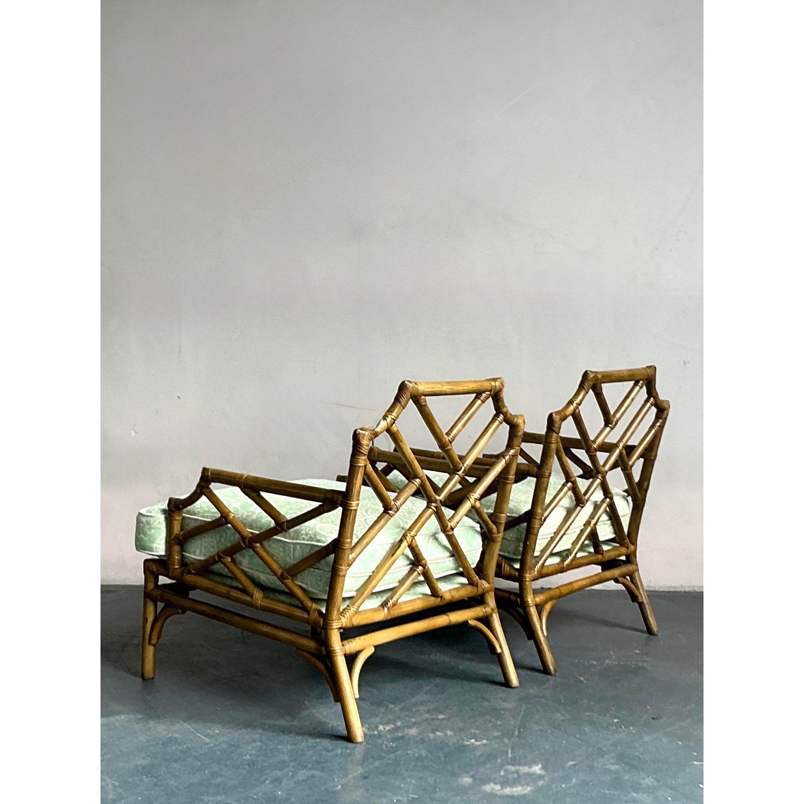 Tessuto Sedie in rattan Chippendale cinese d'epoca in quadriglia 