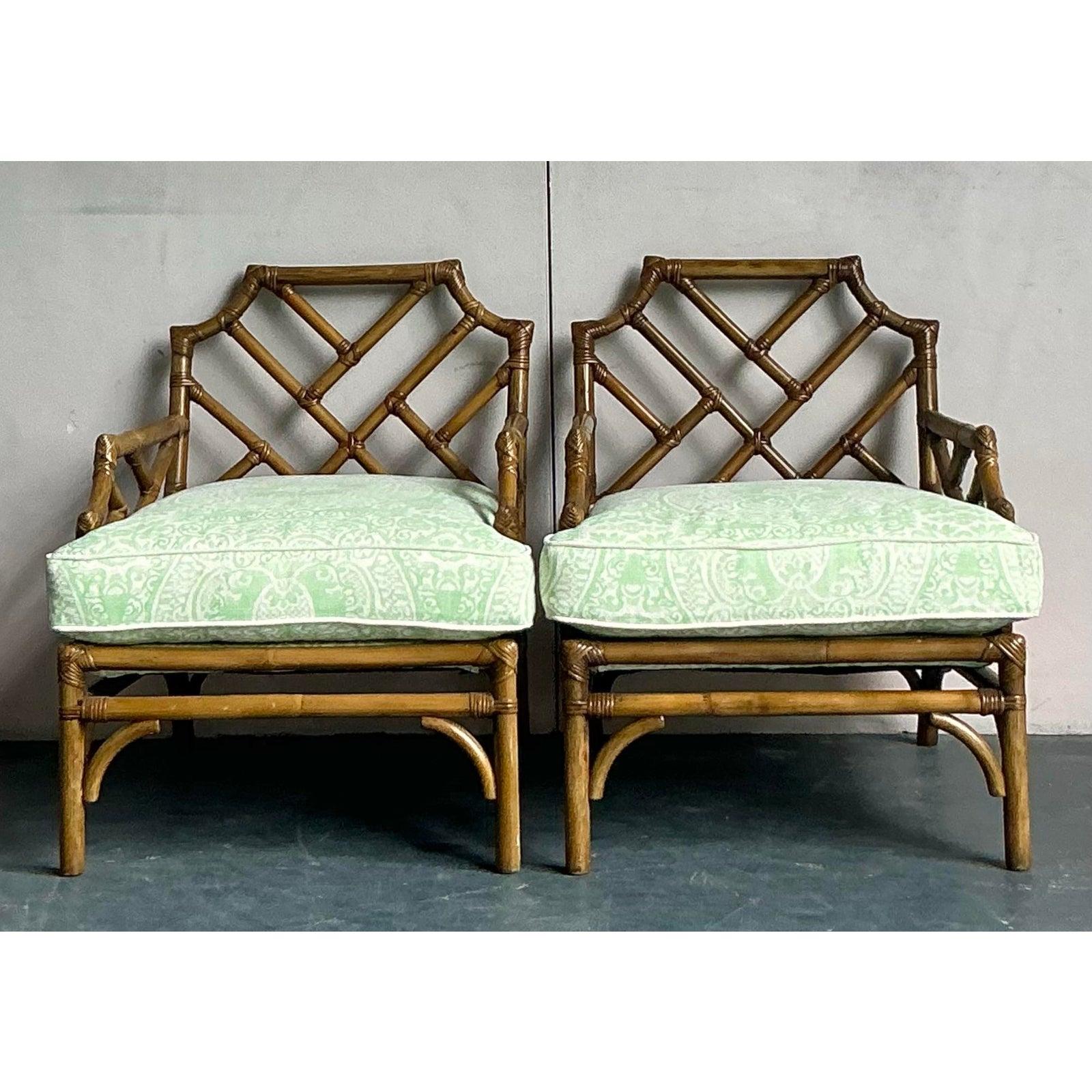 Sedie in rattan Chippendale cinese d'epoca in quadriglia 