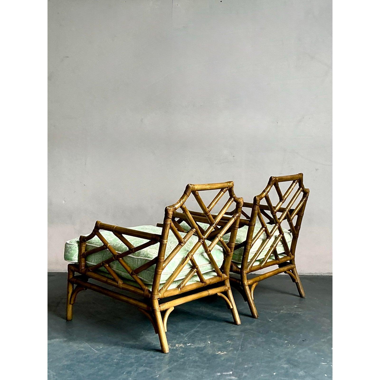 Sedie in rattan Chippendale cinese d'epoca in quadriglia 
