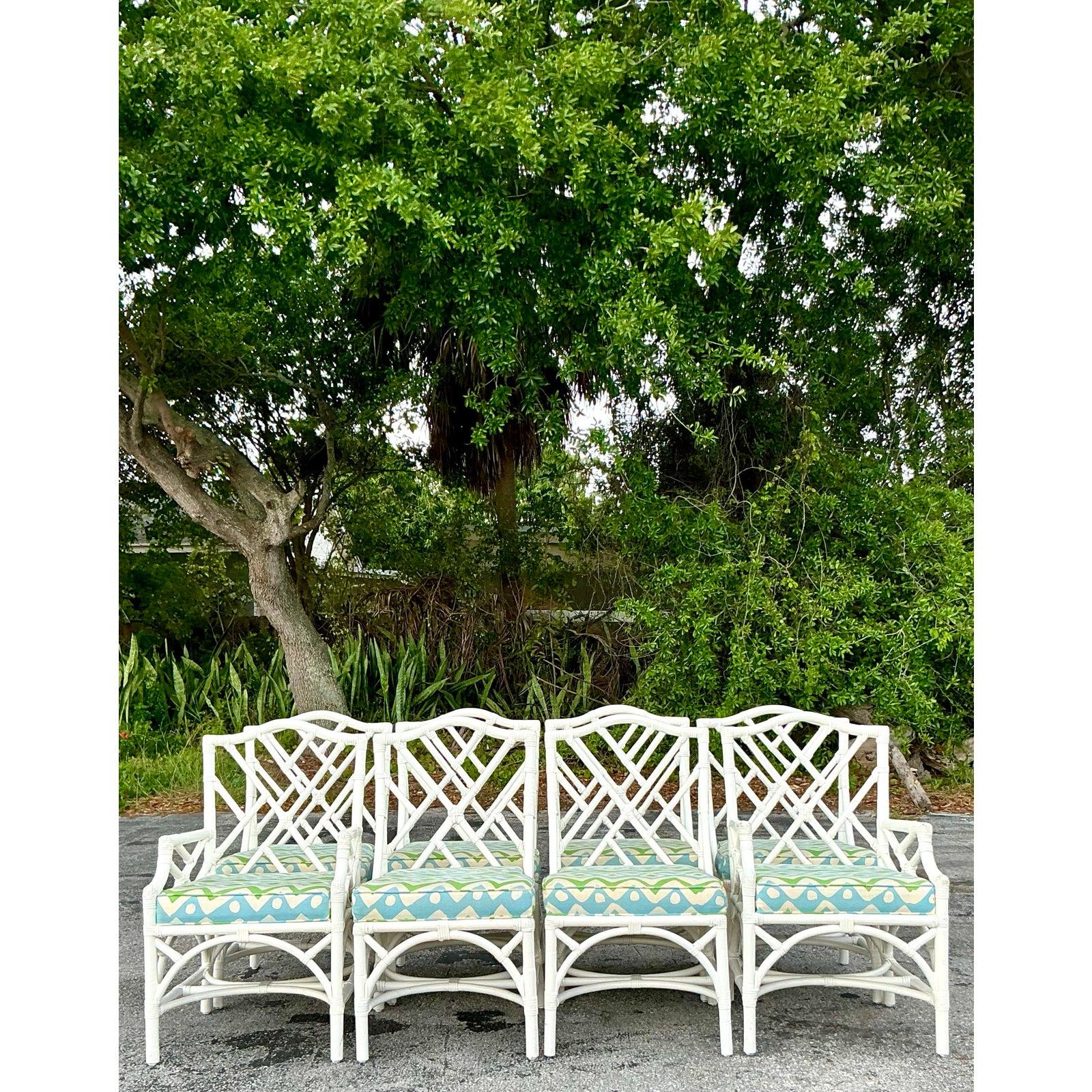 Chaises de salle à manger vintage en rotin Chippendale de Chine du Sud - Lot de 8 en vente 3