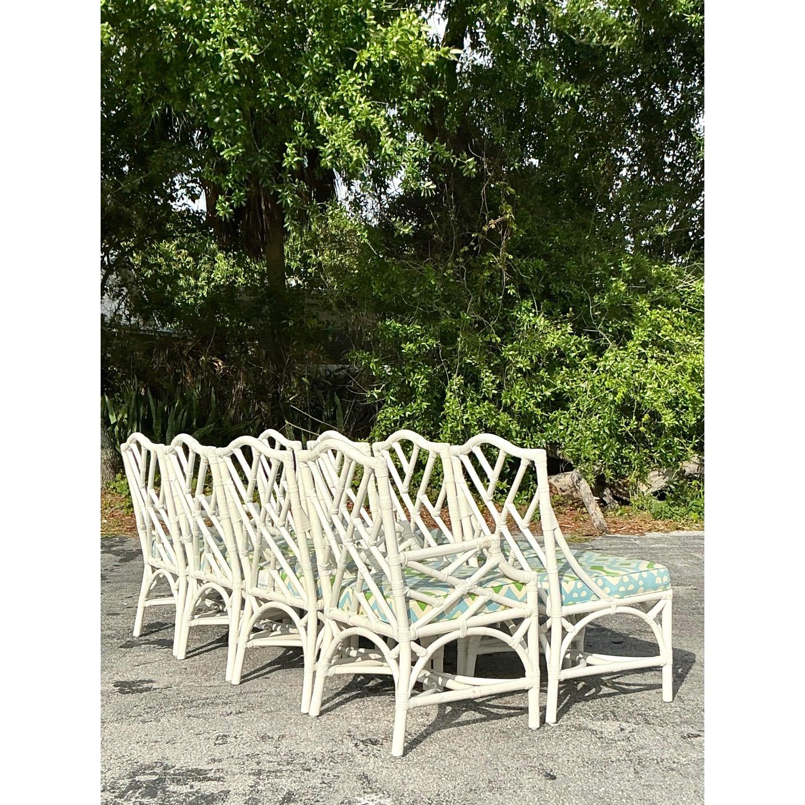 Chaises de salle à manger vintage en rotin Chippendale de Chine du Sud - Lot de 8 en vente 4