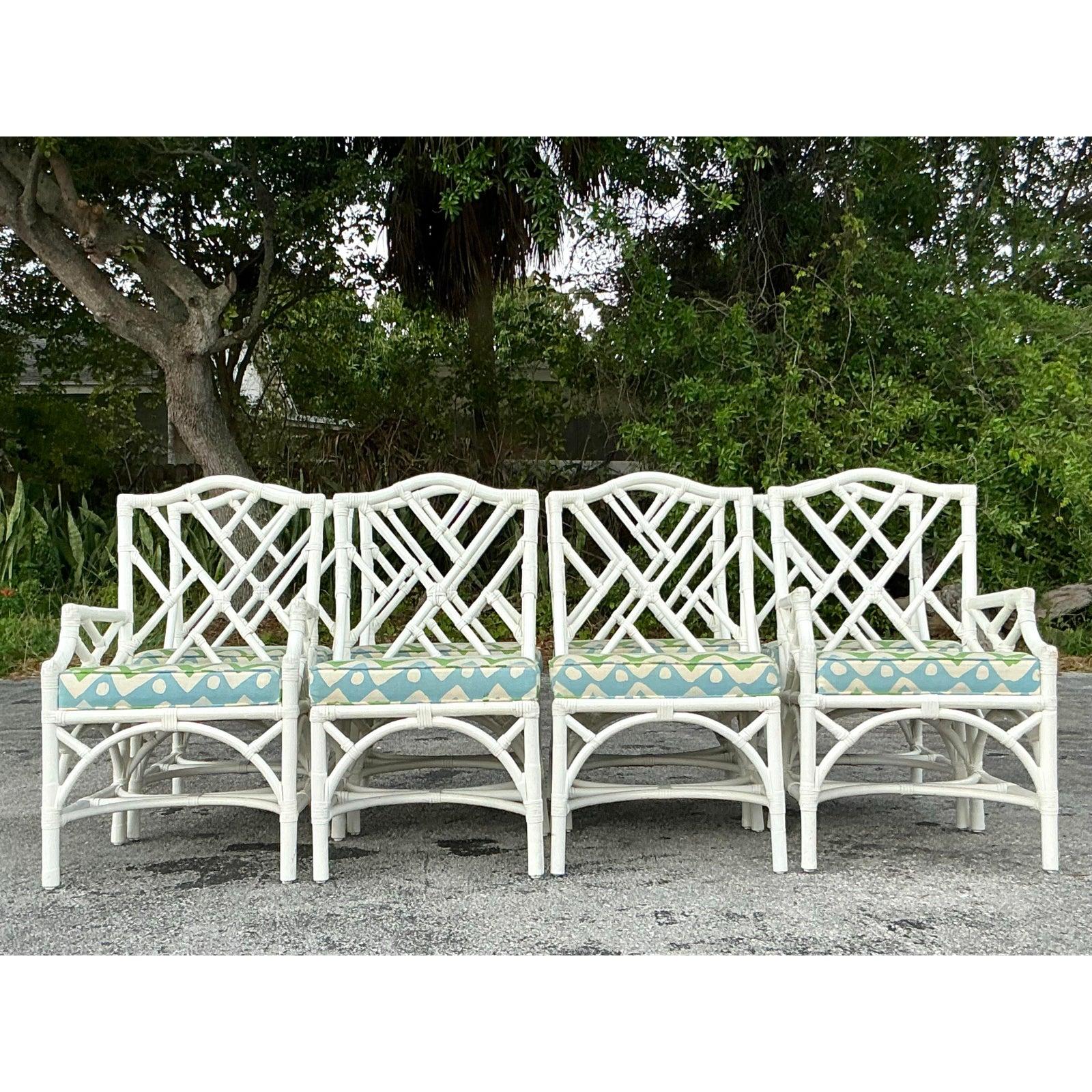 Philippin Chaises de salle à manger vintage en rotin Chippendale de Chine du Sud - Lot de 8 en vente